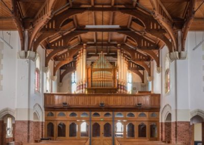 The organ gallery beneath St Paul's timber-trussed roof